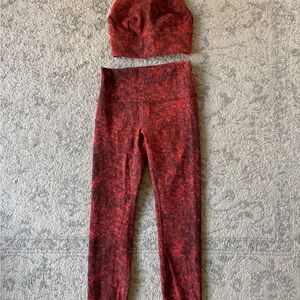 Lululemon Red Patterned Crop Top and Leggings Set